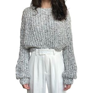 Garage Women’s White, Grey and Blue Knit Sweater- Size XS